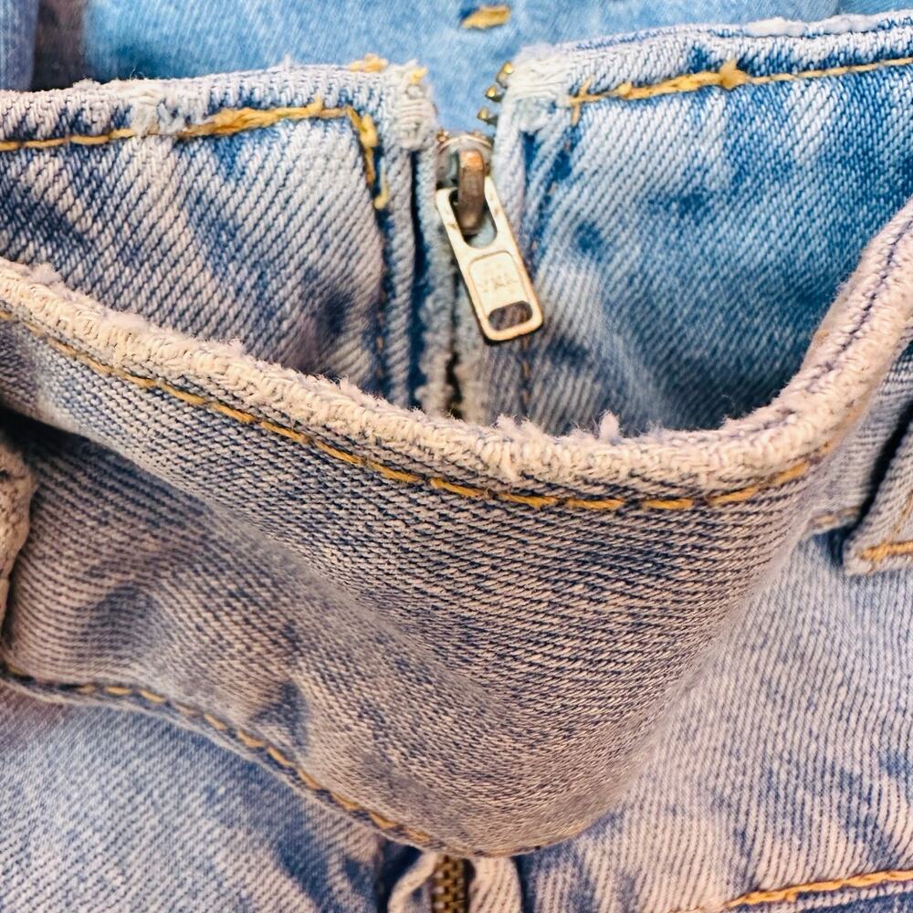 Zara Women's denim mini Blue belted pleated Skirt Sz XS distressed hem - Picture 9 of 9